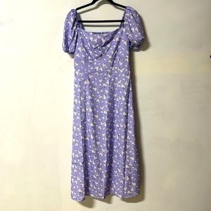 Purple Flowing Flower Dress with Leg Slit